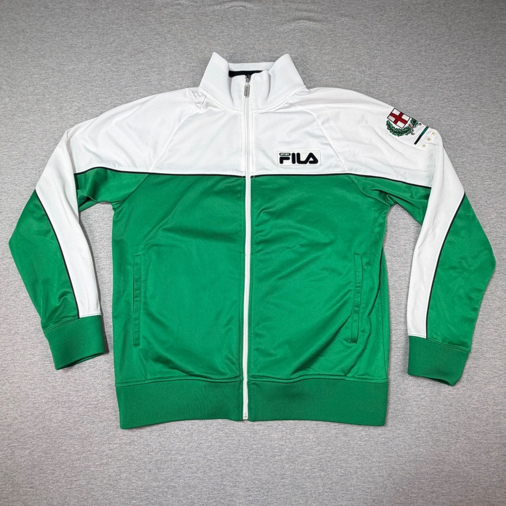 Fila Sport Italia Track Jacket Green White Zip Up Mens Medium Italia Back Logo